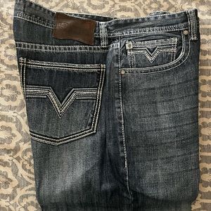 Rock and Roll denim Double Barrel relaxed stackable jeans.
